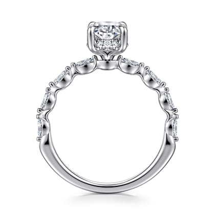 Adeena - 14K White Gold Oval Hidden Halo Diamond Engagement Ring