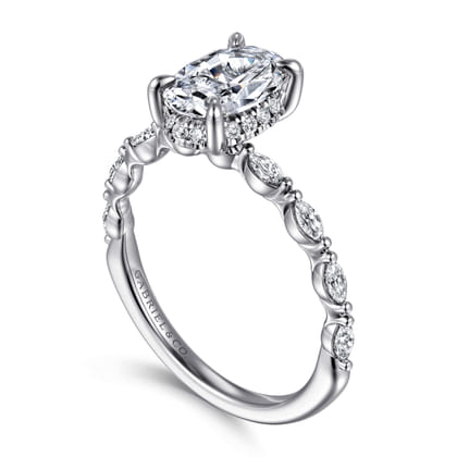 Adeena - 14K White Gold Oval Hidden Halo Diamond Engagement Ring