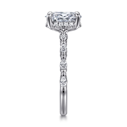 Adeena - 14K White Gold Oval Hidden Halo Diamond Engagement Ring