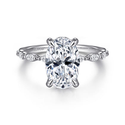 Adeena - 14K White Gold Oval Hidden Halo Diamond Engagement Ring
