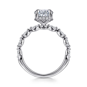 Adeena - 14K White Gold Oval Hidden Halo Diamond Engagement Ring