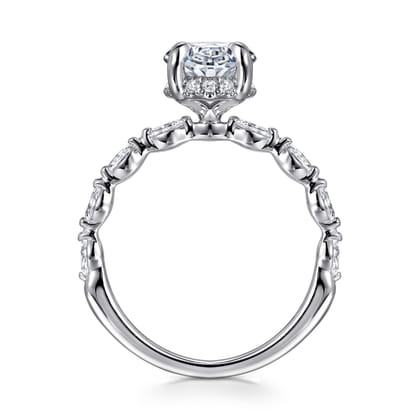 Adeena - 14K White Gold Oval Hidden Halo Diamond Engagement Ring