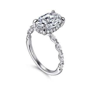 Adeena - 14K White Gold Oval Hidden Halo Diamond Engagement Ring