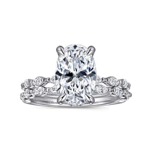 Adeena - 14K White Gold Oval Hidden Halo Diamond Engagement Ring