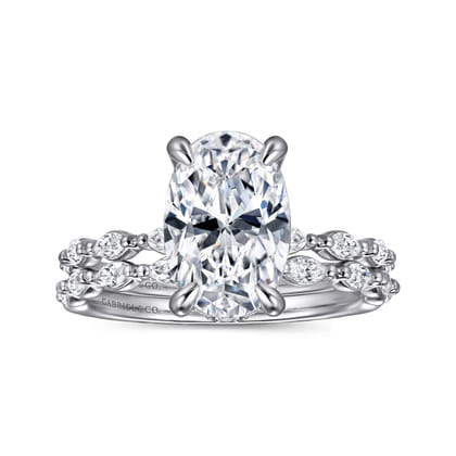 Adeena - 14K White Gold Oval Hidden Halo Diamond Engagement Ring