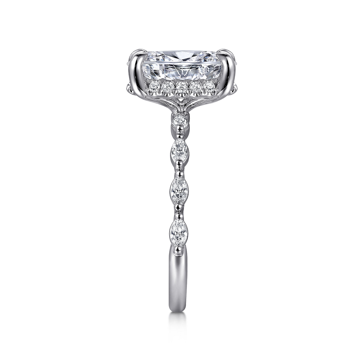 Adeena - 14K White Gold Oval Hidden Halo Diamond Engagement Ring