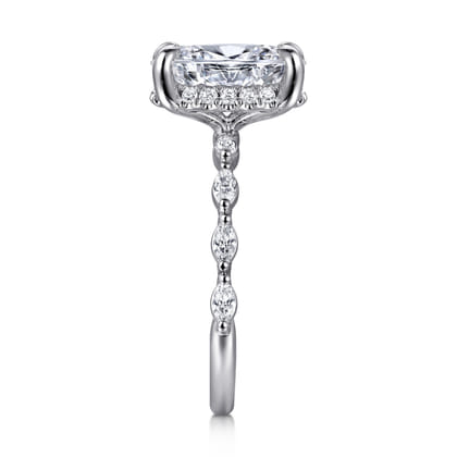 Adeena - 14K White Gold Oval Hidden Halo Diamond Engagement Ring