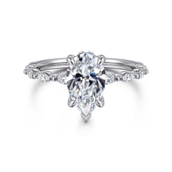 Adeena - 14K White Gold Pear Shape Hidden Halo Diamond Engagement Ring