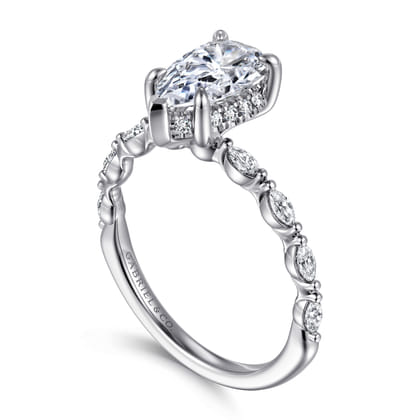 Adeena - 14K White Gold Pear Shape Hidden Halo Diamond Engagement Ring