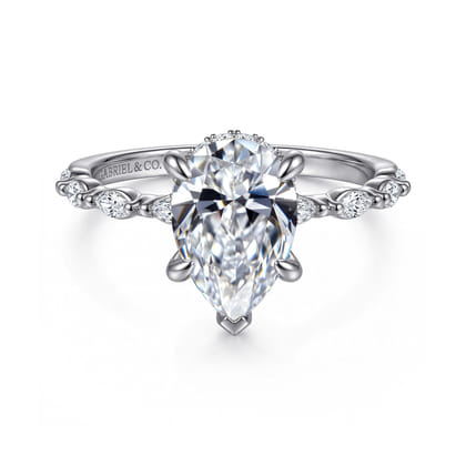 Adeena - 14K White Gold Pear Shape Hidden Halo Diamond Engagement Ring