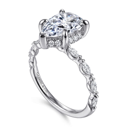 Adeena - 14K White Gold Pear Shape Hidden Halo Diamond Engagement Ring