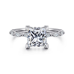 Adeena - 14K White Gold Princess Hidden Halo Diamond Engagement Ring