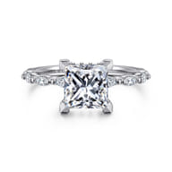 Adeena - 14K White Gold Princess Hidden Halo Diamond Engagement Ring