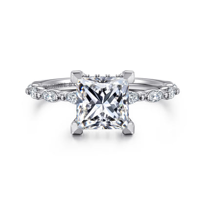 Adeena - 14K White Gold Princess Hidden Halo Diamond Engagement Ring