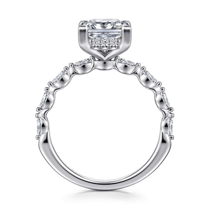 Adeena - 14K White Gold Princess Hidden Halo Diamond Engagement Ring