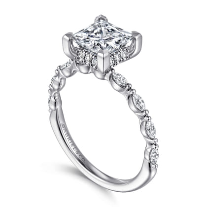Adeena - 14K White Gold Princess Hidden Halo Diamond Engagement Ring