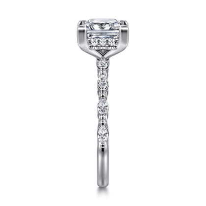 Adeena - 14K White Gold Princess Hidden Halo Diamond Engagement Ring