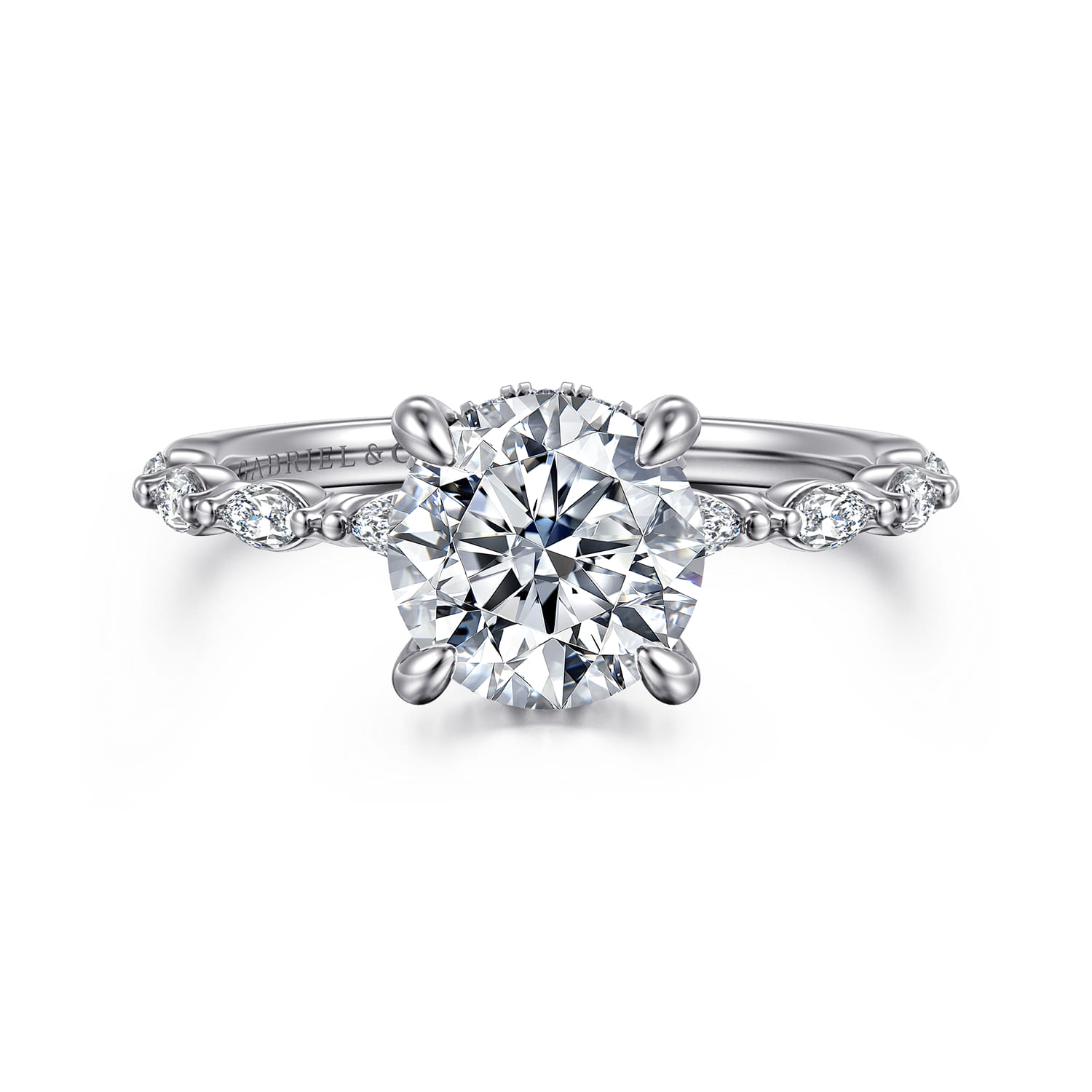 Adeena - 14K White Gold Round Hidden Halo Diamond Engagement Ring