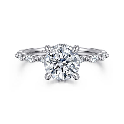 Adeena - 14K White Gold Round Hidden Halo Diamond Engagement Ring