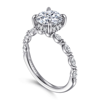Adeena - 14K White Gold Round Hidden Halo Diamond Engagement Ring