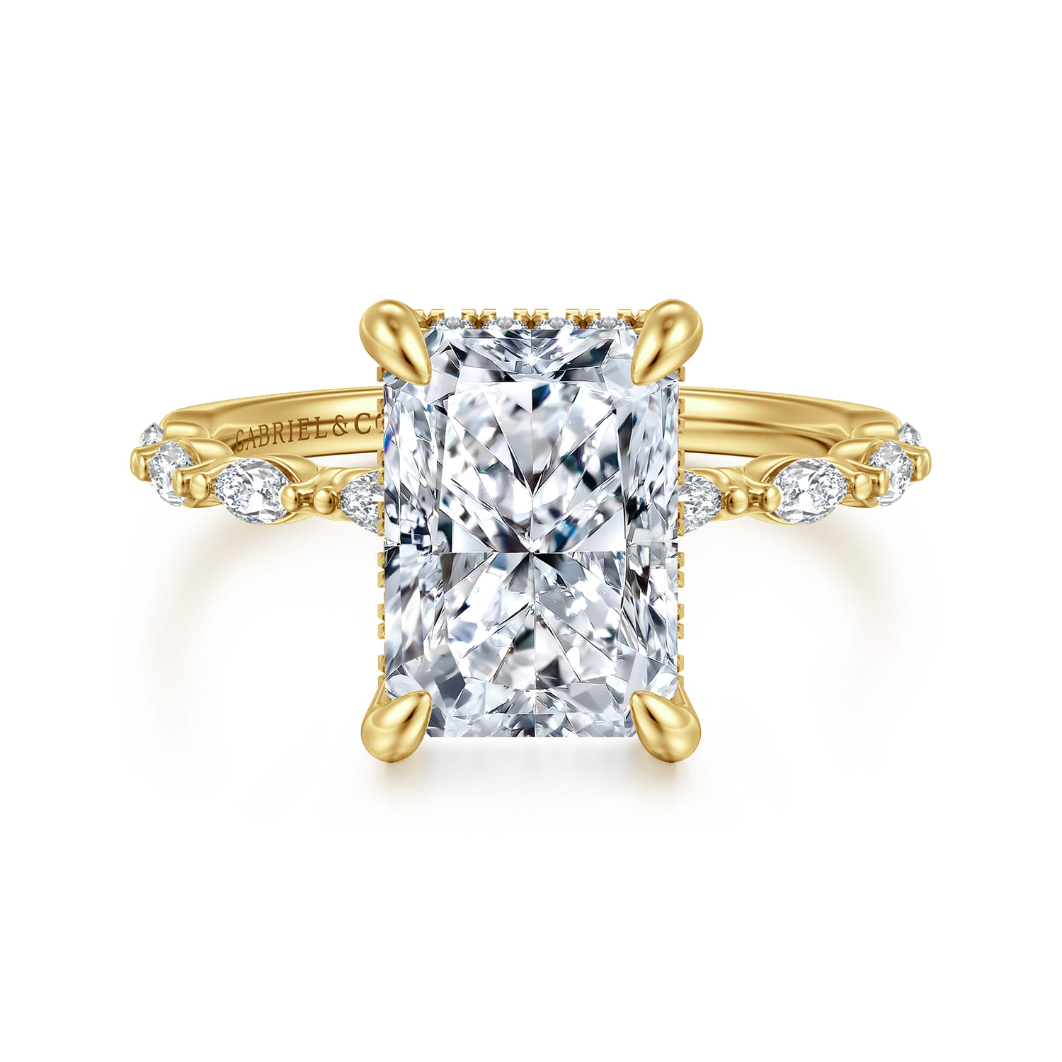 Adeena - 14K Yellow Gold Radiant Cut Hidden Halo Diamond Engagement Ring