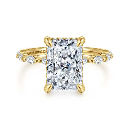 Adeena - 14K Yellow Gold Radiant Cut Hidden Halo Diamond Engagement Ring