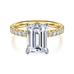 Adela - 14K White- Yellow Gold Emerald Cut Hidden Halo Diamond Engagement Ring