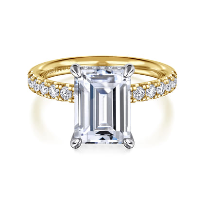 Adela - 14K White- Yellow Gold Emerald Cut Hidden Halo Diamond Engagement Ring