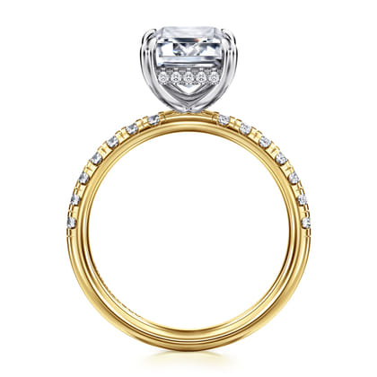 Adela - 14K White- Yellow Gold Emerald Cut Hidden Halo Diamond Engagement Ring