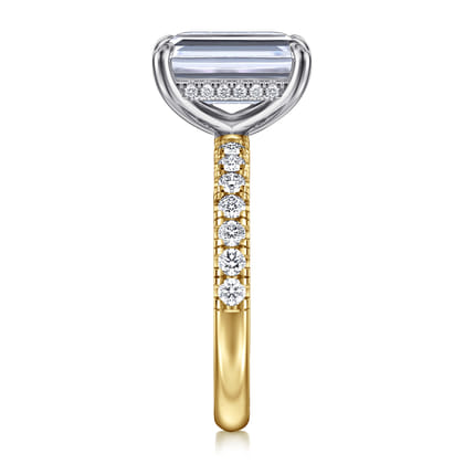 Adela - 14K White- Yellow Gold Emerald Cut Hidden Halo Diamond Engagement Ring