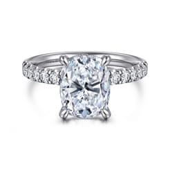 Adela - 14K White Gold Elongated Cushion Hidden Halo Diamond Engagement Ring