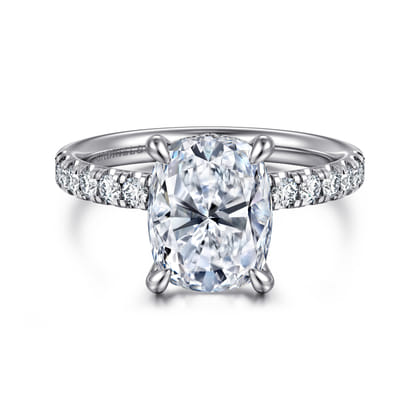 Adela - 14K White Gold Elongated Cushion Hidden Halo Diamond Engagement Ring