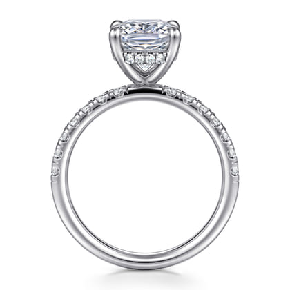 Adela - 14K White Gold Elongated Cushion Hidden Halo Diamond Engagement Ring