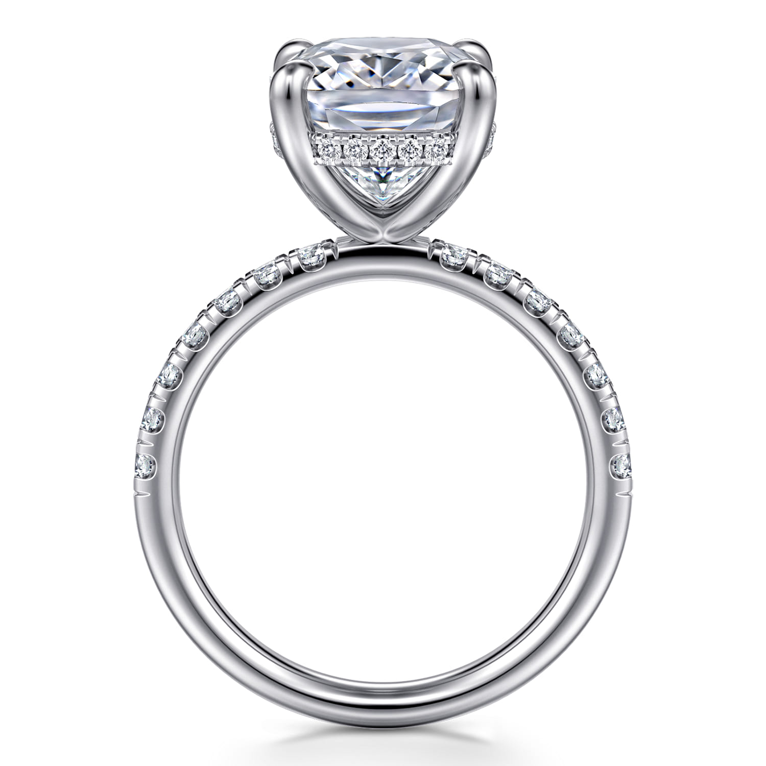 Adela - 14K White Gold Elongated Cushion Hidden Halo Diamond Engagement Ring