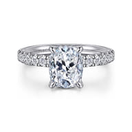 Adela - 14K White Gold Elongated Cushion Hidden Halo Diamond Engagement Ring