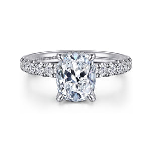 Adela - 14K White Gold Elongated Cushion Hidden Halo Diamond Engagement Ring