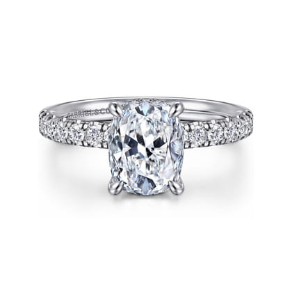 Adela - 14K White Gold Elongated Cushion Hidden Halo Diamond Engagement Ring