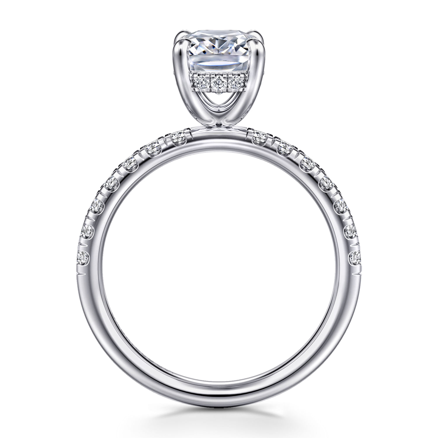 Adela - 14K White Gold Elongated Cushion Hidden Halo Diamond Engagement Ring