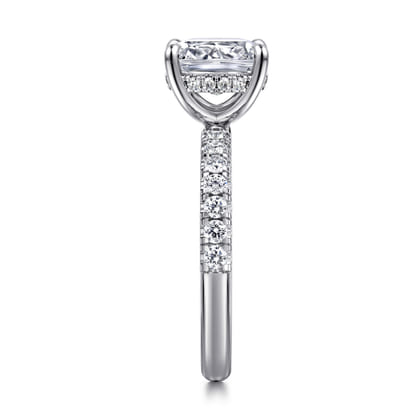 Adela - 14K White Gold Elongated Cushion Hidden Halo Diamond Engagement Ring