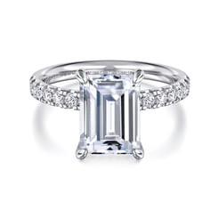 14K White Gold Emerald Cut Hidden Halo Diamond Engagement Ring