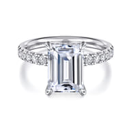 Adela - 14K White Gold Emerald Cut Hidden Halo Diamond Engagement Ring