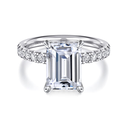 Adela - 14K White Gold Emerald Cut Hidden Halo Diamond Engagement Ring