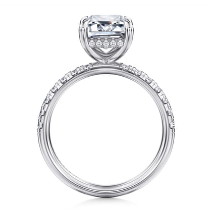 Adela - 14K White Gold Emerald Cut Hidden Halo Diamond Engagement Ring