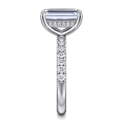 Adela - 14K White Gold Emerald Cut Hidden Halo Diamond Engagement Ring