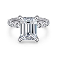 Adela - 14K White Gold Emerald Cut Hidden Halo Diamond Engagement Ring