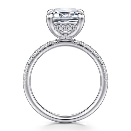 Adela - 14K White Gold Emerald Cut Hidden Halo Diamond Engagement Ring