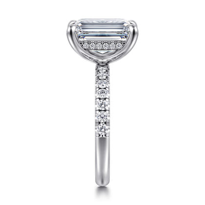 Adela - 14K White Gold Emerald Cut Hidden Halo Diamond Engagement Ring