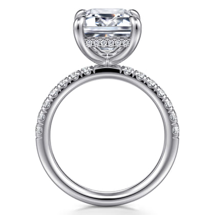 Adela - 14K White Gold Emerald Cut Hidden Halo Diamond Engagement Ring