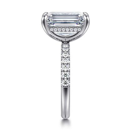 Adela - 14K White Gold Emerald Cut Hidden Halo Diamond Engagement Ring