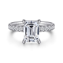 Adela - 14K White Gold Emerald Cut Hidden Halo Diamond and Engagement Ring